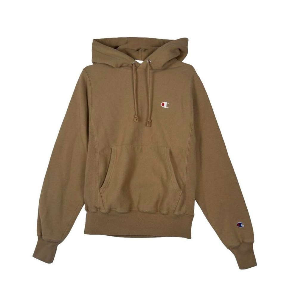 Champion Vintage 90s Reverse Weave Neutral Tan Camel Light Brown Hoodie XS